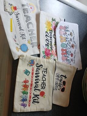 Canvas Teacher Survival Kit Pouch – Neutral with Colorful Prints